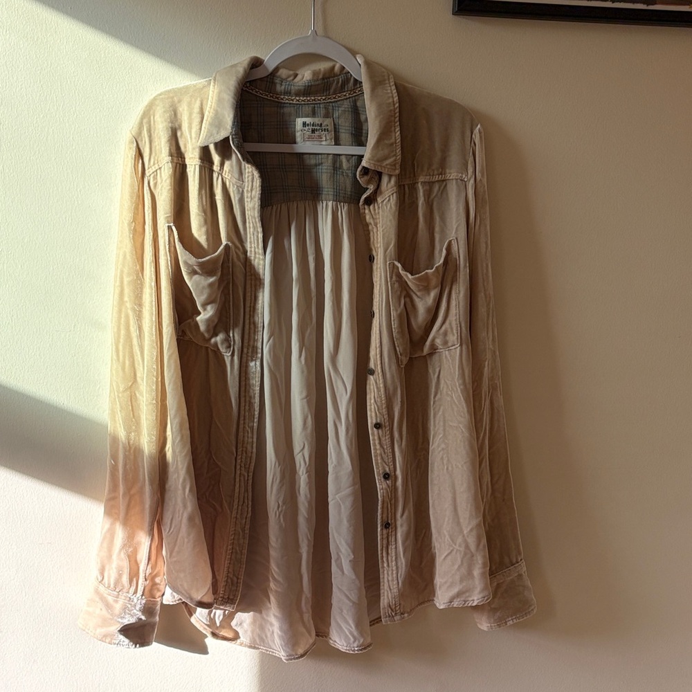 HOLDING HORSES- Anthropologie Velvet Button Down Shirt
